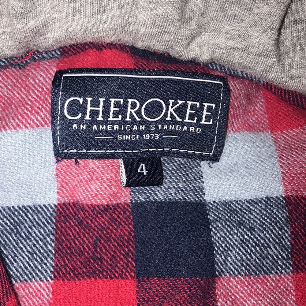 Cherokee Red Plaid Thick Long Sleeve Button Down Sweater with Gray Hoodie - Picture 6 of 8